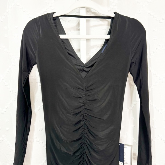 🎂 300. Rachel Roy Black Ruched Long Sleeve Bodycon Midi Dress Size XS NWT - Picture 4 of 9